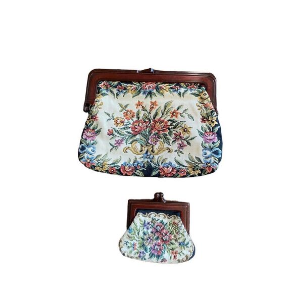 VINTAGE Interpur Hong Kong floral tapestry clutch with matching coin purse - Picture 3 of 9